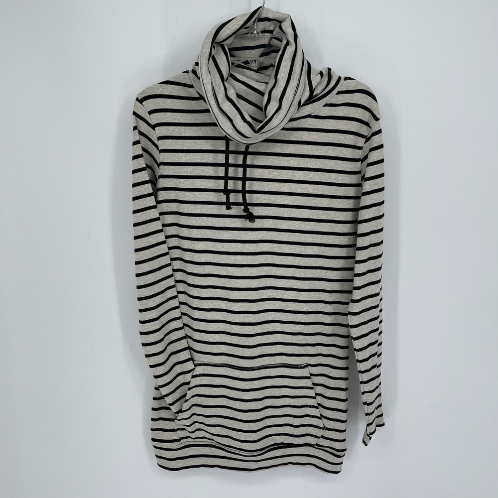 Lily & Lottie Women's Gray Striped Cowl Neck Thumbhole Hoodie Sweatshirt Size S